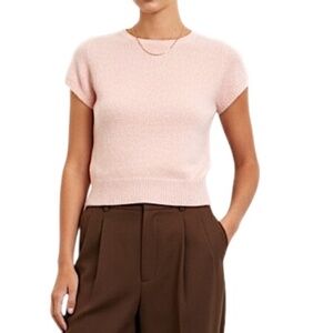 White + Warren pure cashmere pink fitted short sleeve old money sweater XS